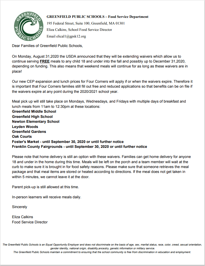 SFSP Continuation Letter.PNG Greenfield Public Schools